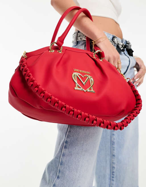 Love Moschino – Schultertasche in Rot mit Tragegriff im Flechtdesign