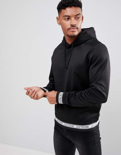 Love Moschino – Schwarzer Kapuzenpullover mit Jacquard-Rippung und Logo