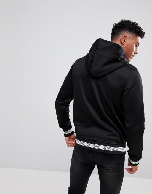 Love Moschino – Schwarzer Kapuzenpullover mit Jacquard-Rippung und Logo, 2 von 4