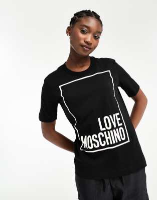 Love Moschino - Schwarzes T-Shirt mit Kasten-Logo