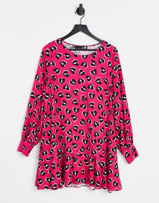 Love Moschino – Schwingendes Kleid mit durchgehendem Herzmuster in Rosa