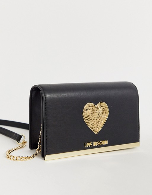 Love Moschino sequin heart faux leather chain strap shoulder bag