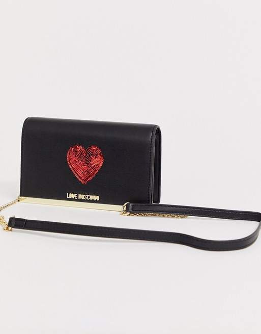 Love Moschino sequin heart faux leather chain strap shoulder bag