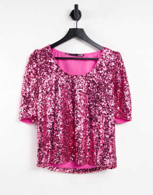 Love Moschino sequin volume sleeve blouse in pink