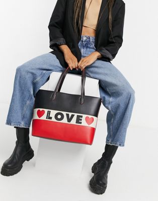Love Moschino share the love shopper bag in black red and ivory