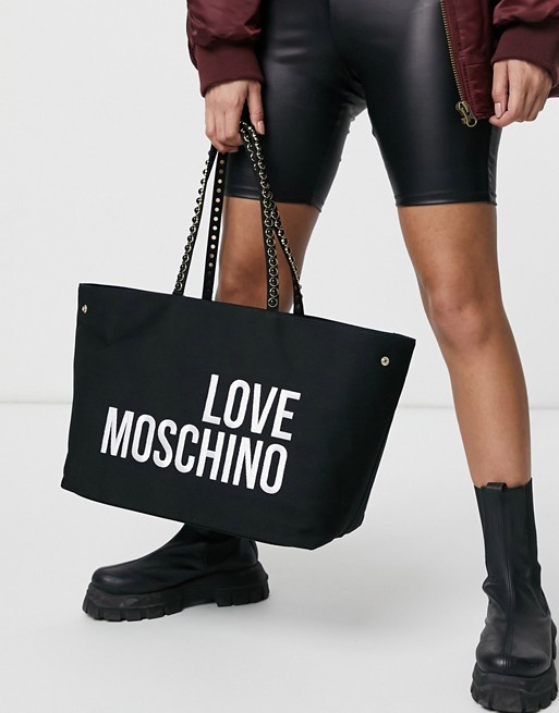 Love Moschino shiny canvas tote in black