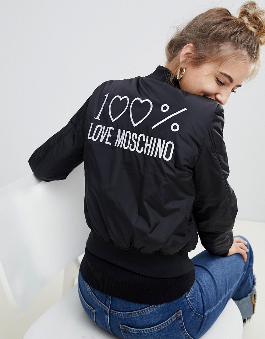 Love Moschino Shiny Padded Bomber Jacket-Black