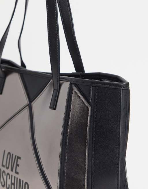 Love Moschino shopper bag with geometric heart in black and gunmetal