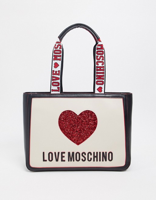 Love Moschino shopper bag with heart logo in ivory