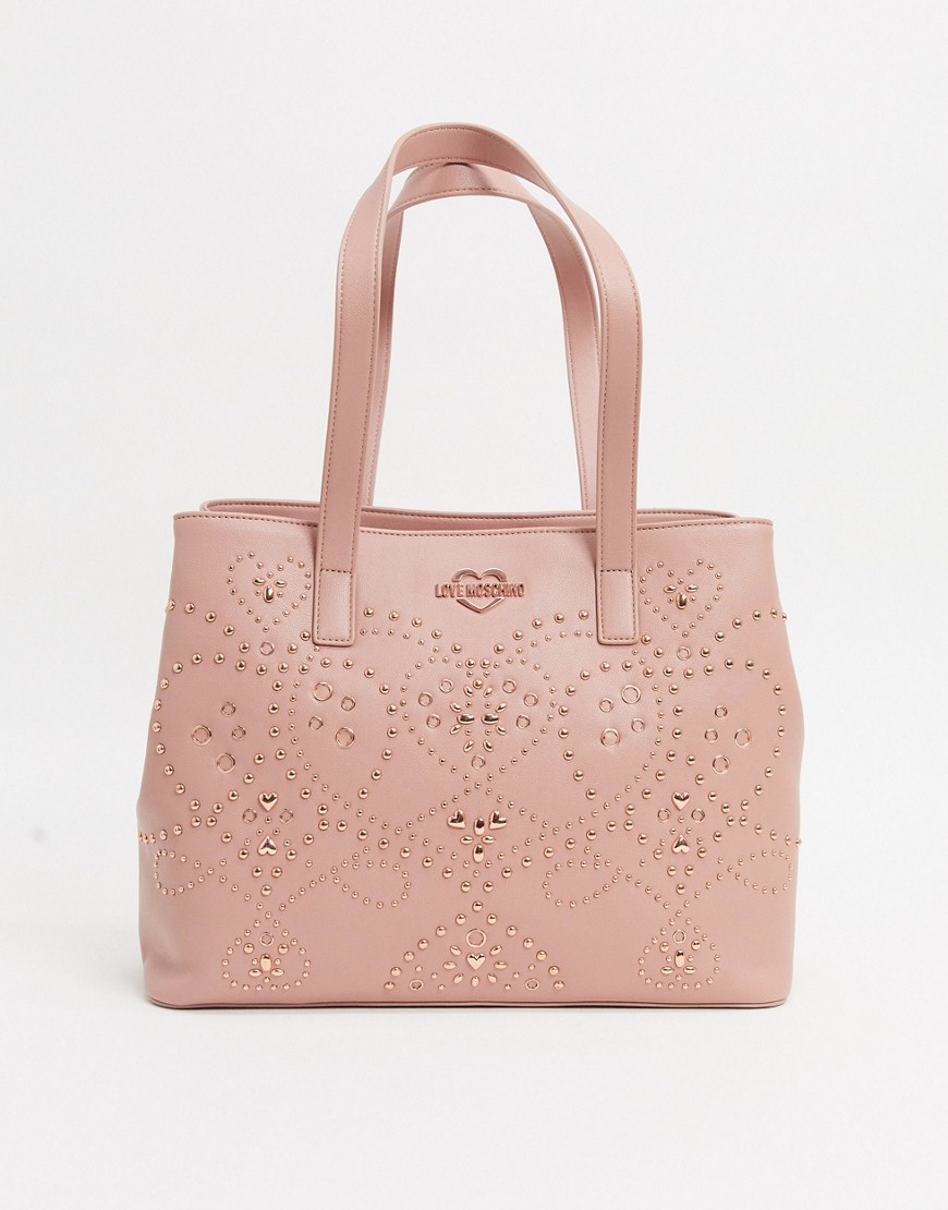 Love Moschino - Shopper-taske med guldfarvede nittedetaljer-Pink