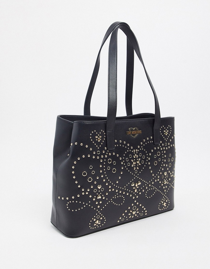 Love Moschino - Shopper-taske med guldfarvede nittedetaljer-Sort