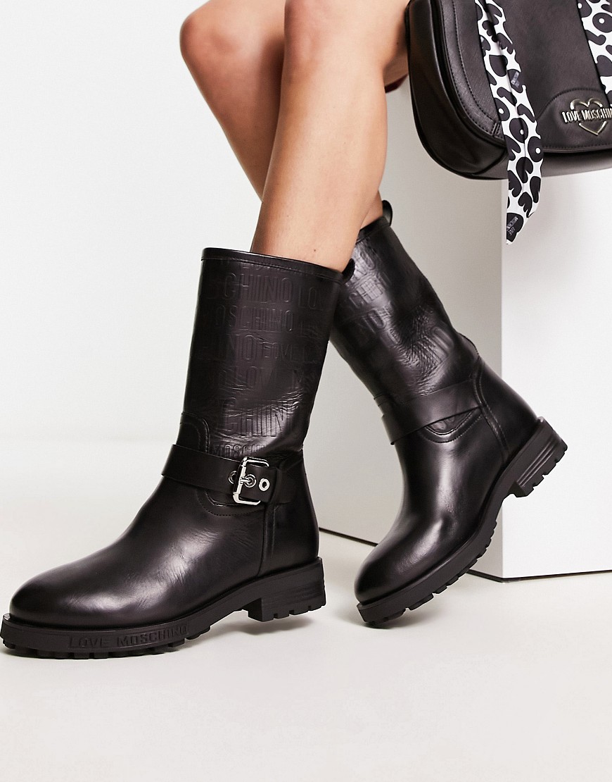 Love Moschino side buckle boot in black