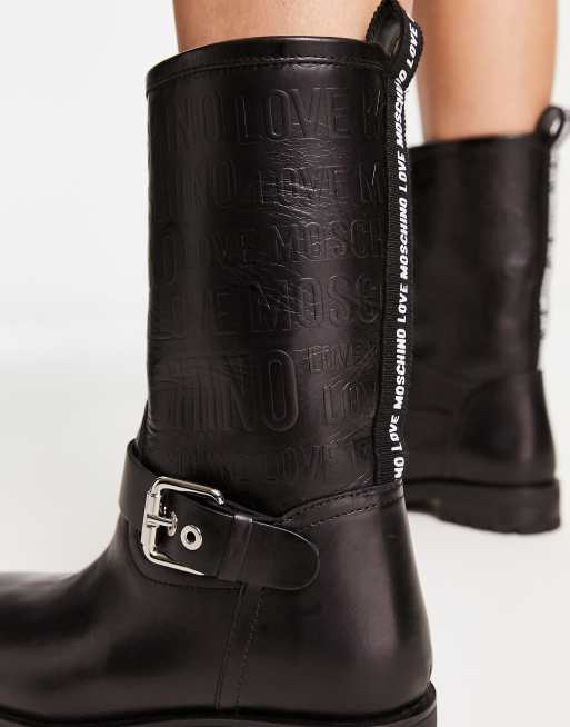 Moschino Women's Lug Sole Leather Biker Boots