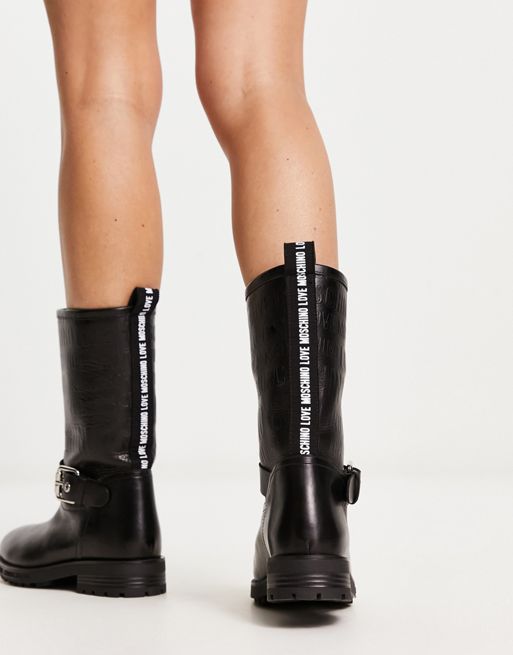 Moschino Women's Lug Sole Leather Biker Boots