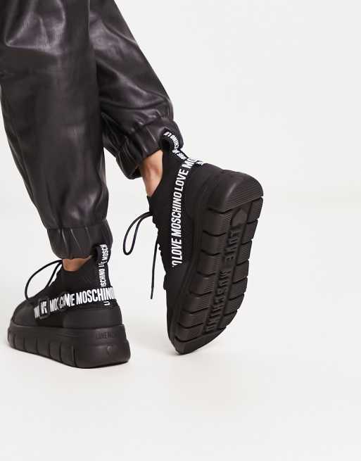 【Love Moschino 】サイド ロゴ ソックス スタイル スニーカー ノンヘッジ non-hedge バックロゴソックス （グレー