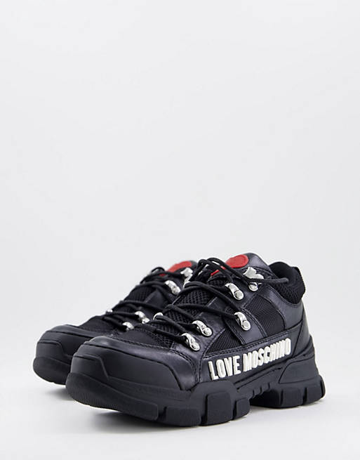  Love Moschino side logo trainer with chunky sole in black 