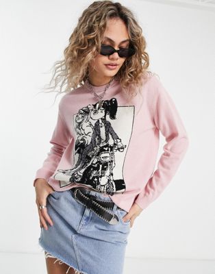 Love Moschino signature dolls graphic knit jumper in pink