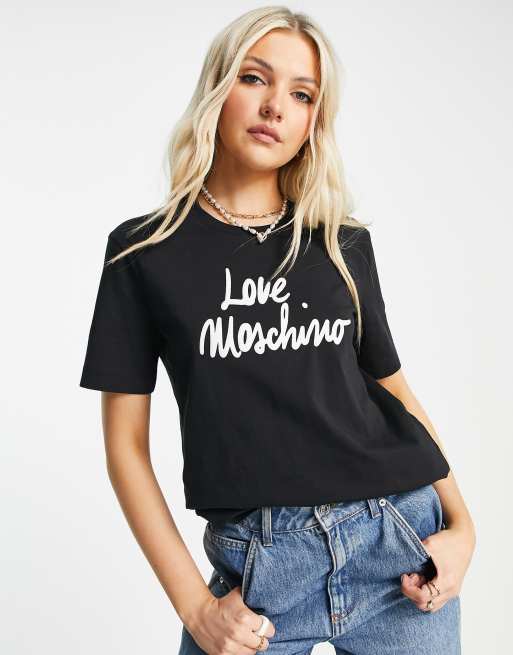 Love Moschino signature logo boxy t-shirt in black
