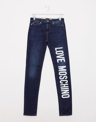 Love Moschino – Skinny-jeans med logo foran-Blå