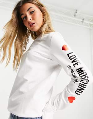 Love Moschino sleeve logo sweatshirt in white