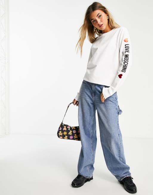 Love Moschino sleeve logo sweatshirt in white, 3 of 4