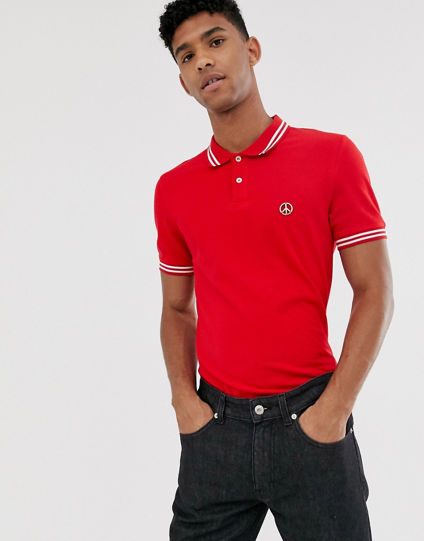 Love Moschino slim polo shirt with peace stud-Red