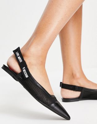 Love Moschino sling back flat shoes  in black mesh