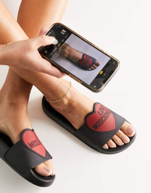 Love Moschino - Slippers met logo in zwart