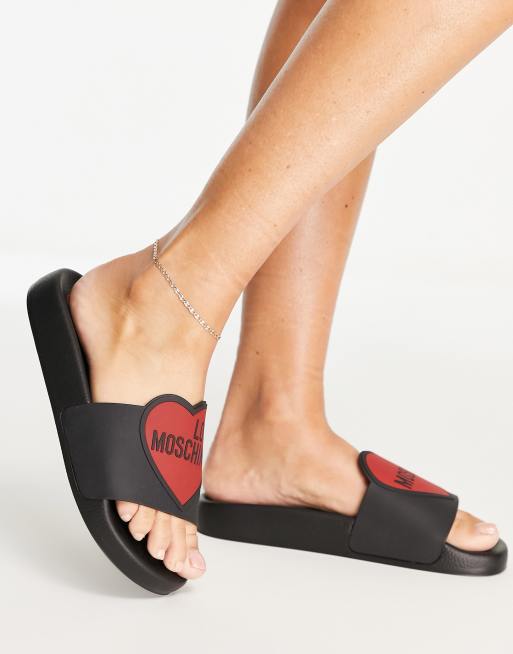 Love Moschino - Slippers met logo in zwart, 3 van 4