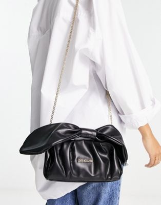 Love Moschino slouchy bow detail crossbody bag in black