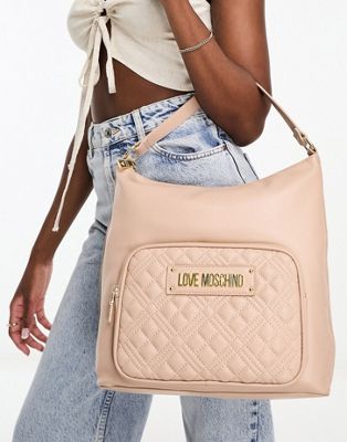 Love Moschino slouchy tote bag in in light beige