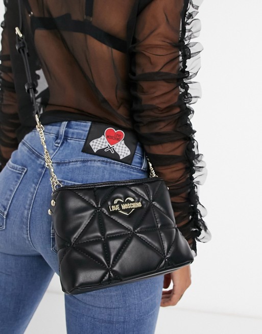 Love Moschino small quilted cross body bag in black