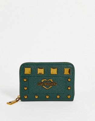 Love Moschino small zip around purse in dark green