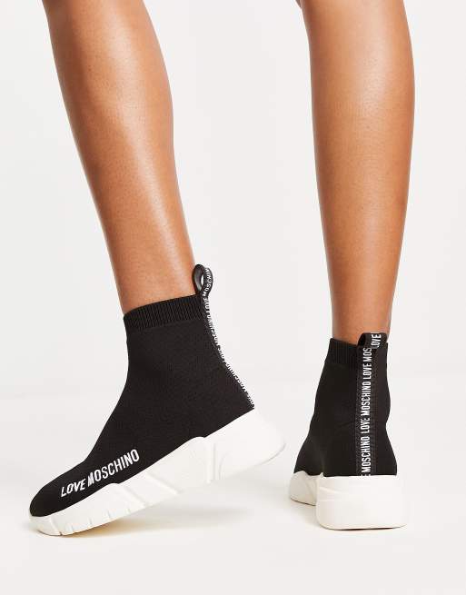 Love Moschino – Sneaker im Socken-Design in Schwarz mit Plateausohle, 3 von 4