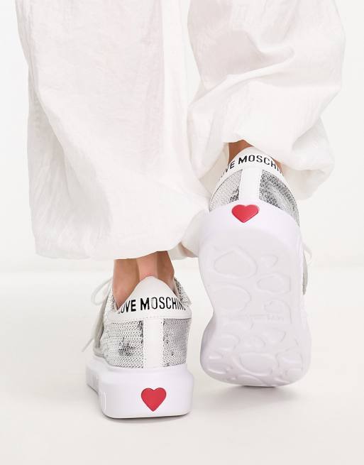 Love Moschino – Sneaker in Silber mit Herzmotiv und