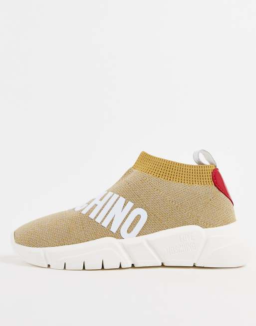 Love Moschino - Sneakers a calza con logo avvolgente, colore oro