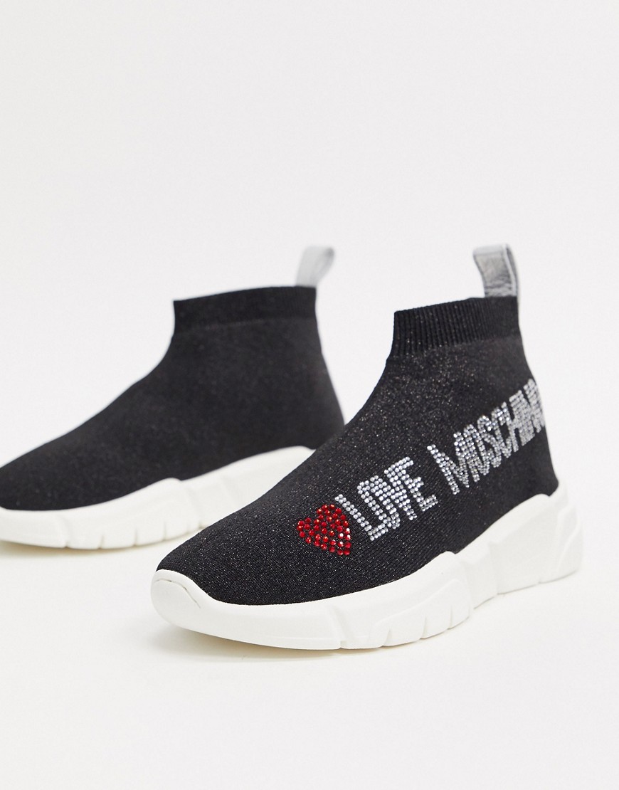 Love Moschino - Sneakers a calza con logo-Nero