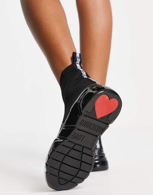 Love Moschino Sneakers a calza nere con suola con plateau lucida