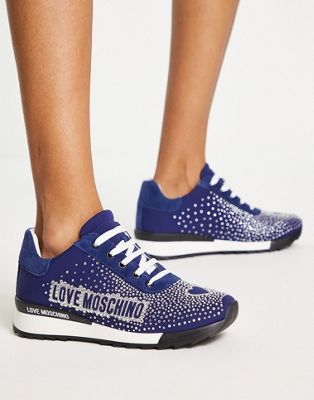 Love Moschino side panel logo sneakers in blue - ASOS Price Checker