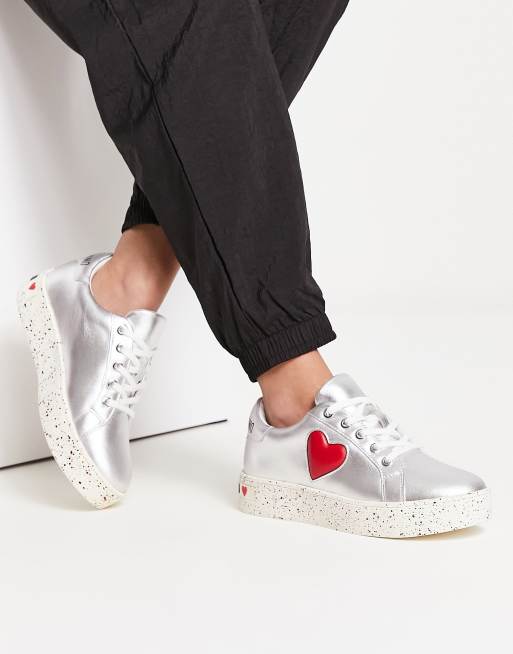 Love Moschino - Sneakers color grigio e rosso con logo e cuore