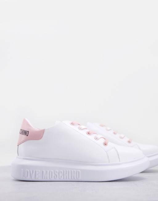 Love Moschino - Sneakers con plateau bianche con dettagli rosa