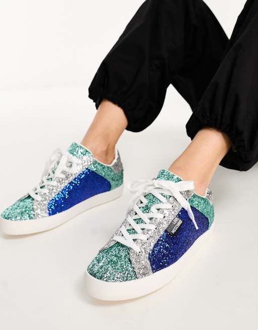 Love Moschino - Sneakers met glitter in blauwe mix
