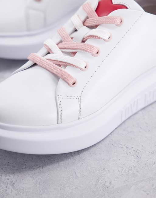 Love Moschino - Sneakers met plateauzool in wit met roze details, 2 van 4