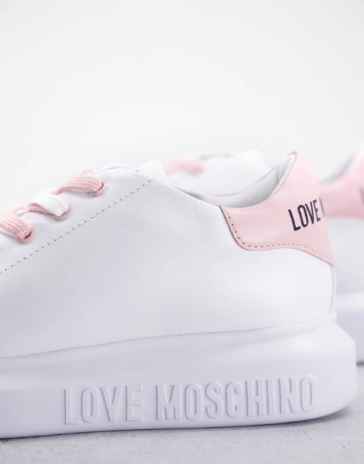 Love Moschino - Sneakers met plateauzool in wit met roze details, 4 van 4