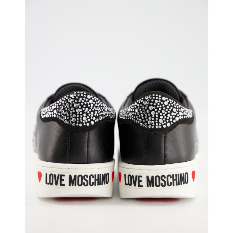 Donna  Love Moschino - Sneakers nere con cuore e strass