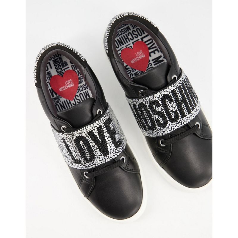 Donna  Love Moschino - Sneakers nere con cuore e strass
