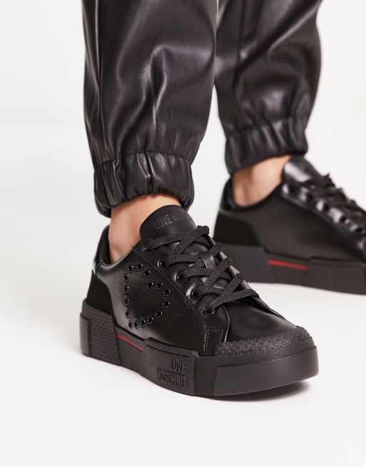 Love Moschino - Sneakers nere con dettagli rossi e cuore 