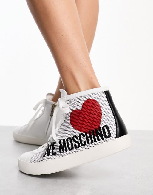 Love Moschino Sneakers stringate bianche e nere con logo