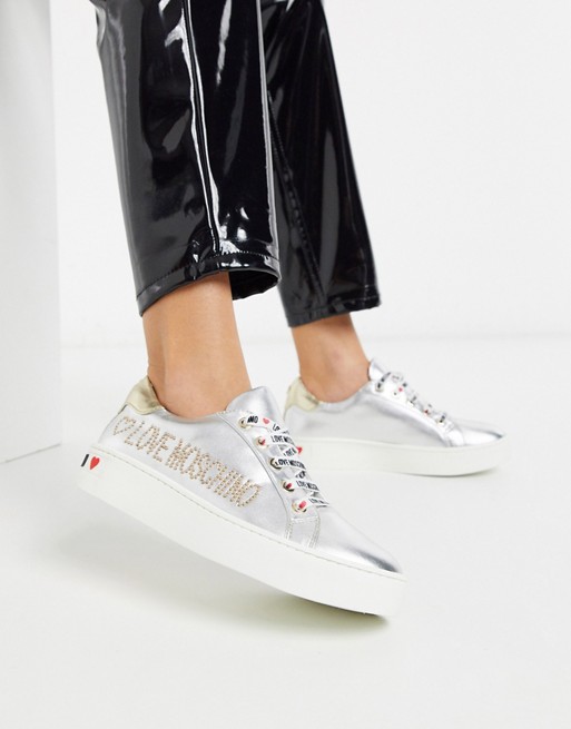 Love Moschino - Sneakers stringate decorate argento | ASOS