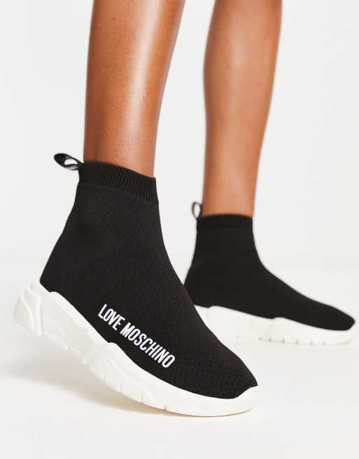 Love Moschino sock sneakers with platform sole in black | ASOS